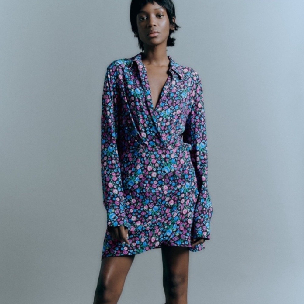 (#151) ZARA Floral Satin Effect Dress